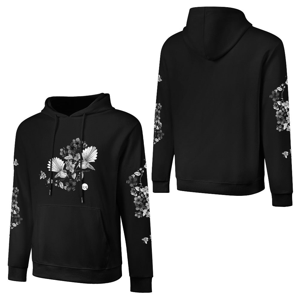 ETC Limited Edition Black & White Floral Fantail Cotton Black Hoodie