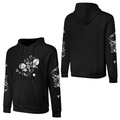ETC Limited Edition Black & White Floral Fantail Cotton Black Hoodie