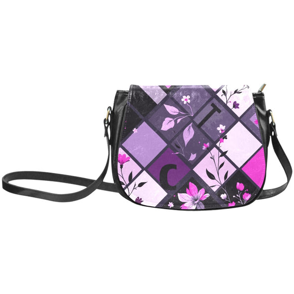 ETC Square Floral PU Leather Saddle Bag