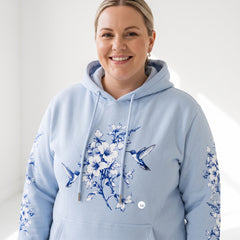 ETC Baby Blue Hummingbird Silhouette Cotton Hoodie