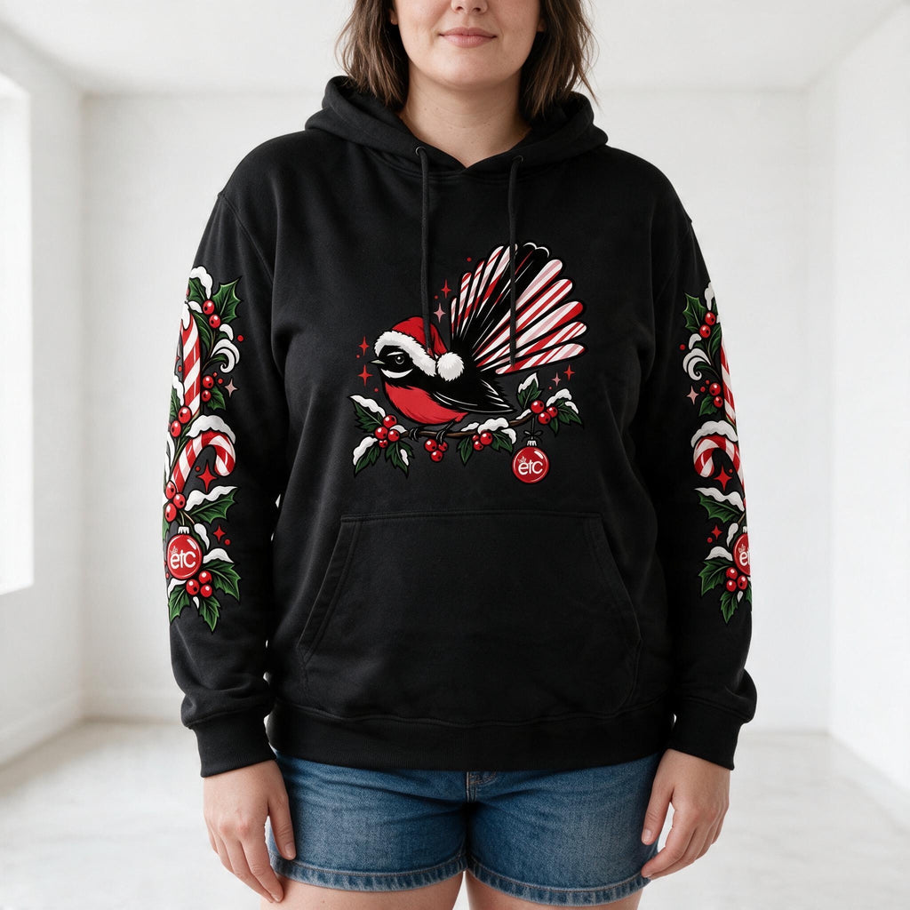 ETC Christmas Fantail Cotton Black Hoodie