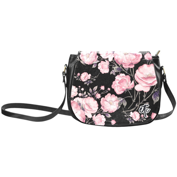ETC Spring 17' Pink Peonies PU Leather Saddle Bag