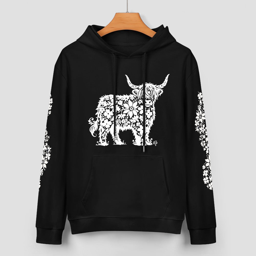 ETC Highland Floral Stencil Highland Cow Hoodie