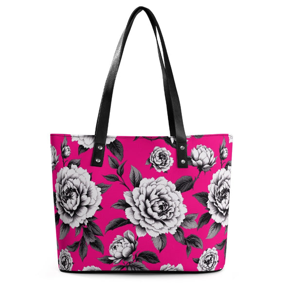 ETC Hot Pink Monochrome Floral Leather Tote