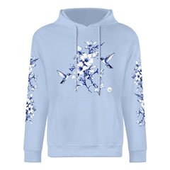 ETC Baby Blue Hummingbird Silhouette Cotton Hoodie