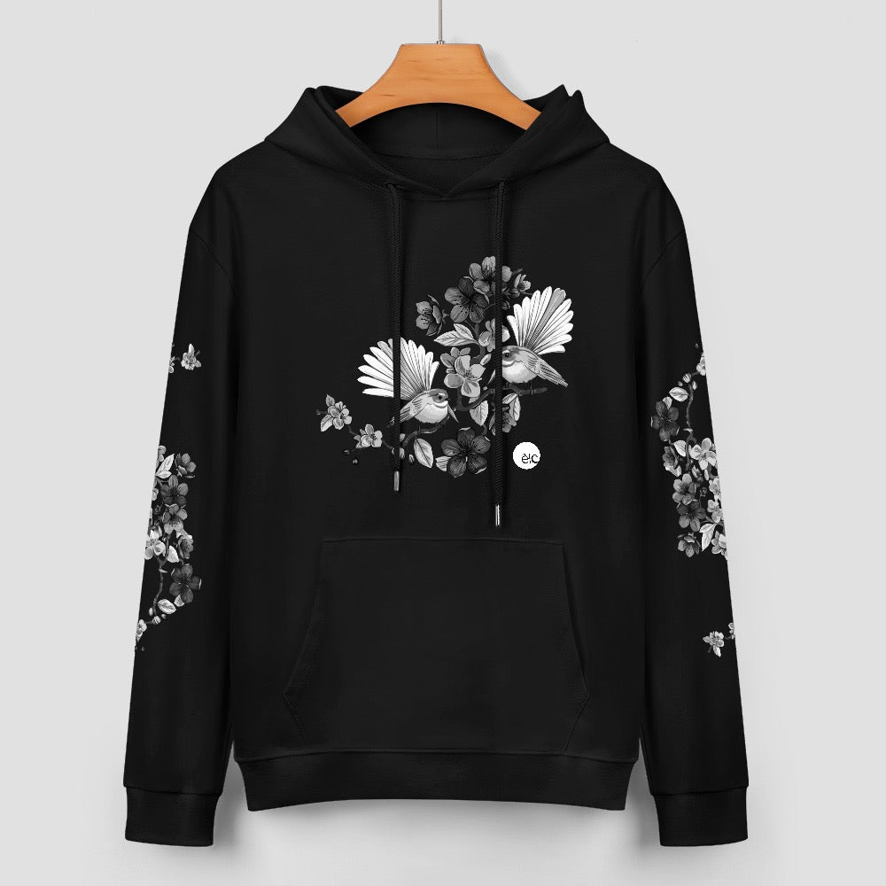 ETC Limited Edition Black & White Floral Fantail Cotton Black Hoodie