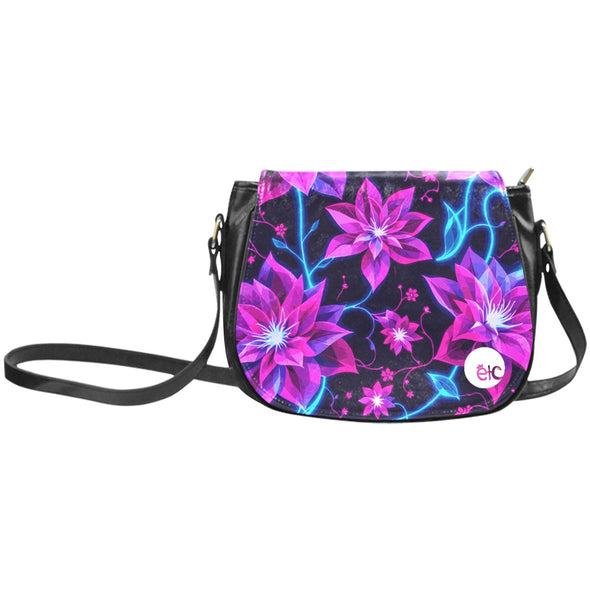 ETC Floral Neon PU Leather Saddle Bag