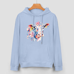 ETC Baby Blue Floral Cow Cotton Hoodie