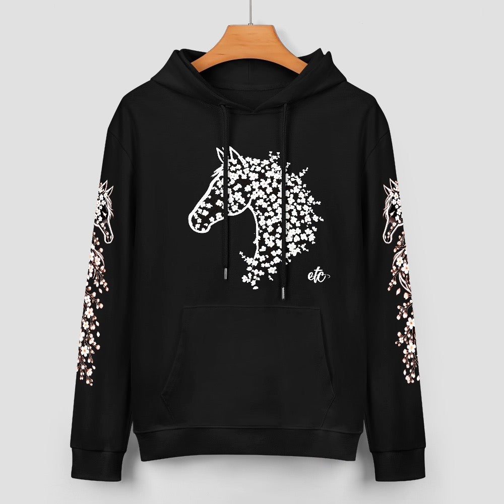 ETC Cherry Blossom Stencil Horse Cotton Hoodie