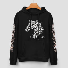 ETC Cherry Blossom Stencil Horse Cotton Hoodie