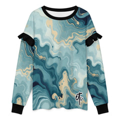 ETC Teal Marble Ruffle Crew