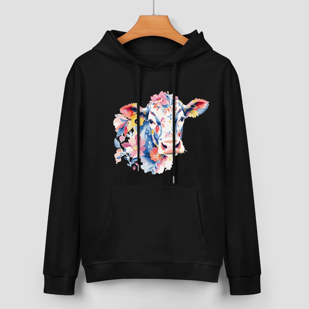 ETC Black Floral Cow Cotton Hoodie