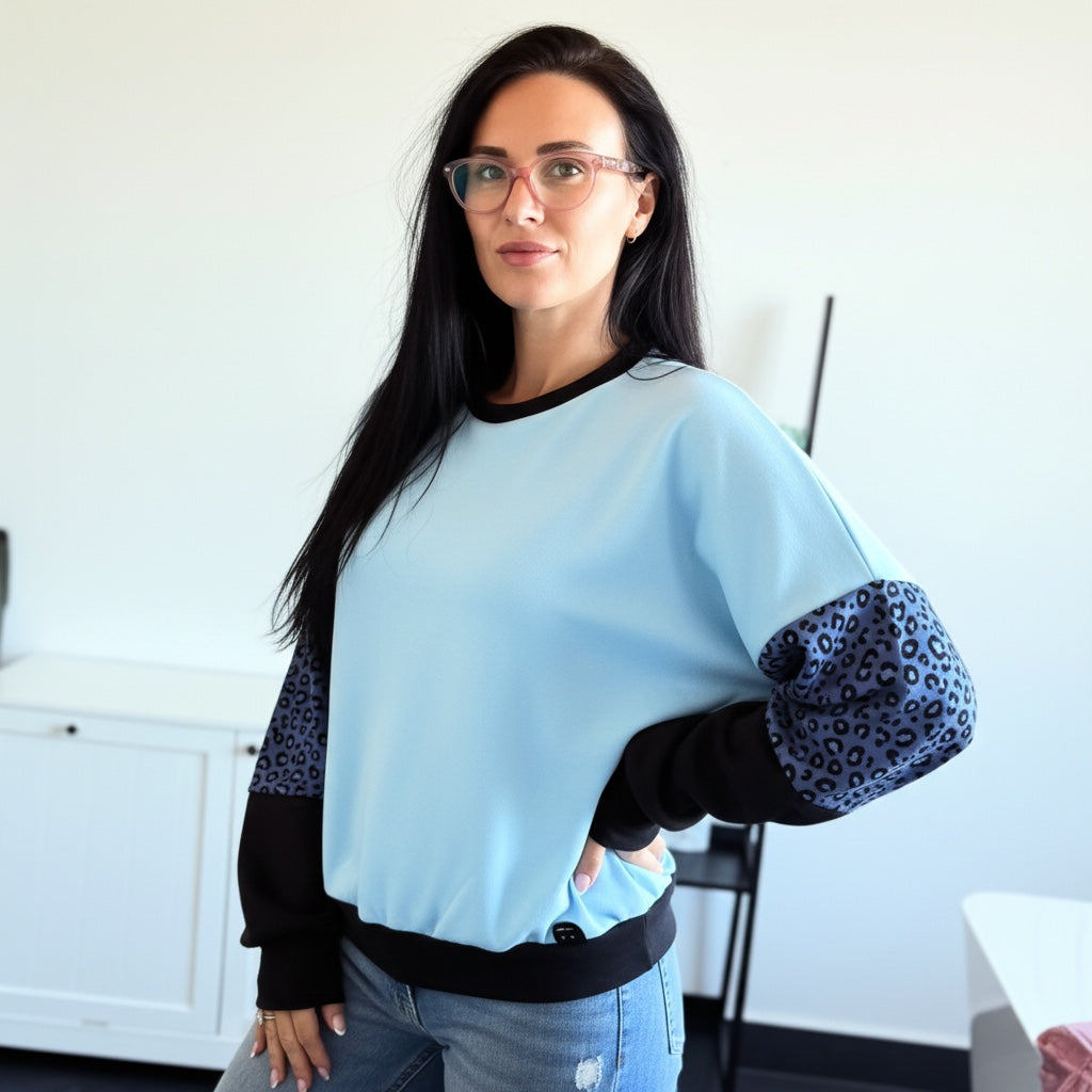 ETC Handmade Blue Leopard Crew – Large ( 14)