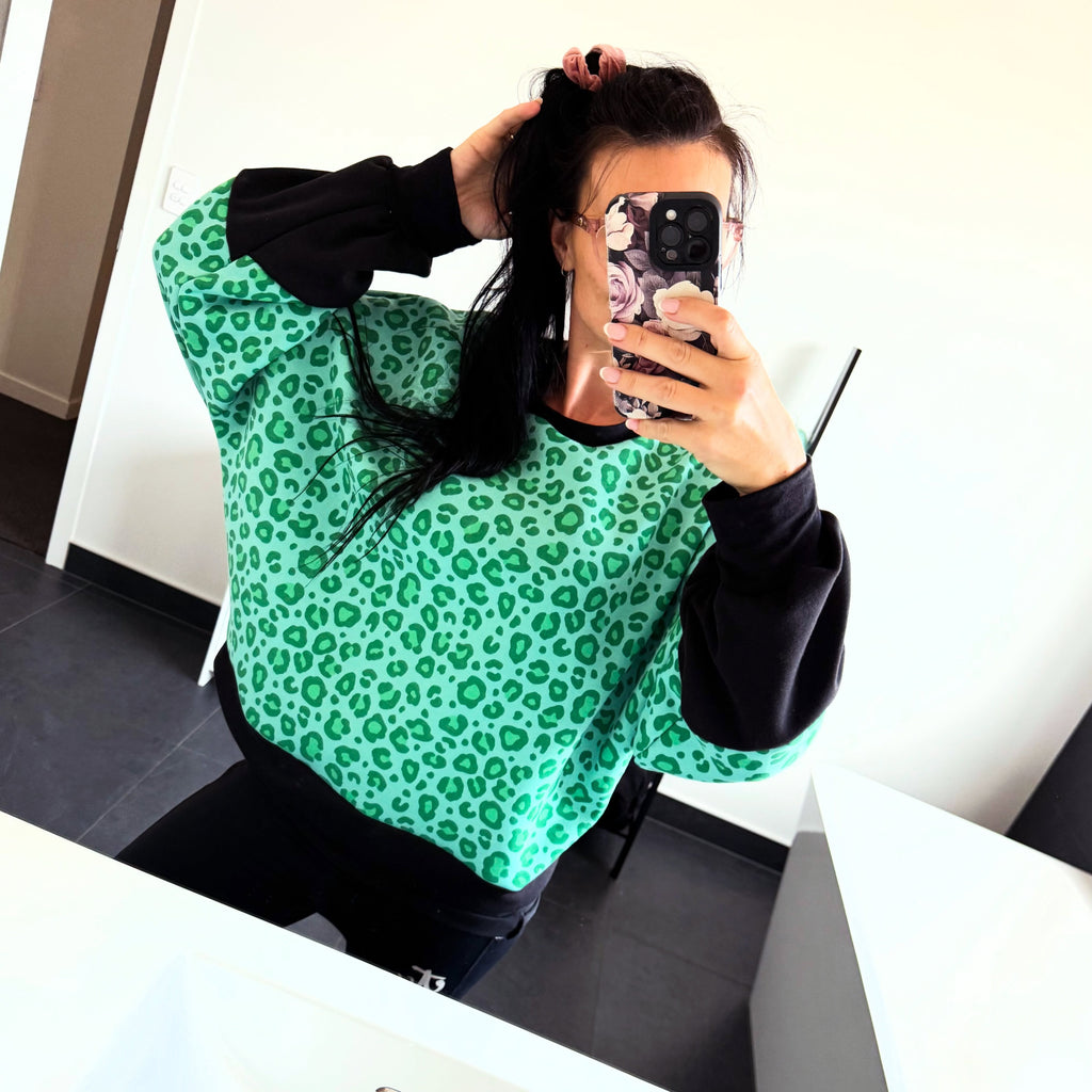 ETC Handmade Mint Leopard Crew - Size Large (14)