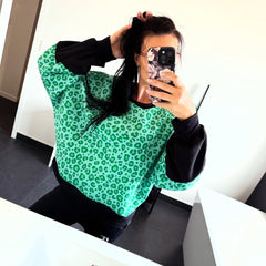 ETC Handmade Mint Leopard Crew - Size Large (14)