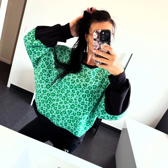 ETC Handmade Mint Leopard Crew - Size Large (14)