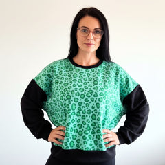 ETC Handmade Mint Leopard Crew - Size Large (14)