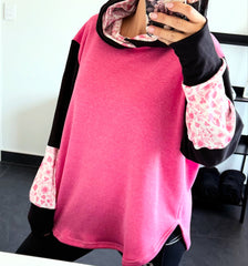 ETC Handmade Pink Floral Curve Hem Hoodie - Size XL (16)
