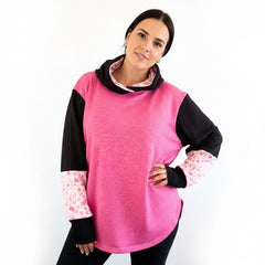ETC Handmade Pink Floral Curve Hem Hoodie - Size XL (16)