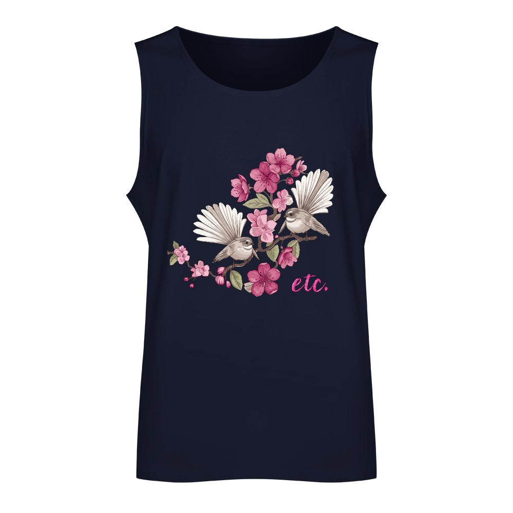 ETC Floral Fantail Cotton Navy Singlet