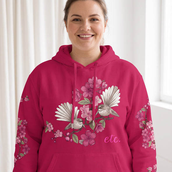 ETC Floral Fantail Deep Pink Cotton Hoodie