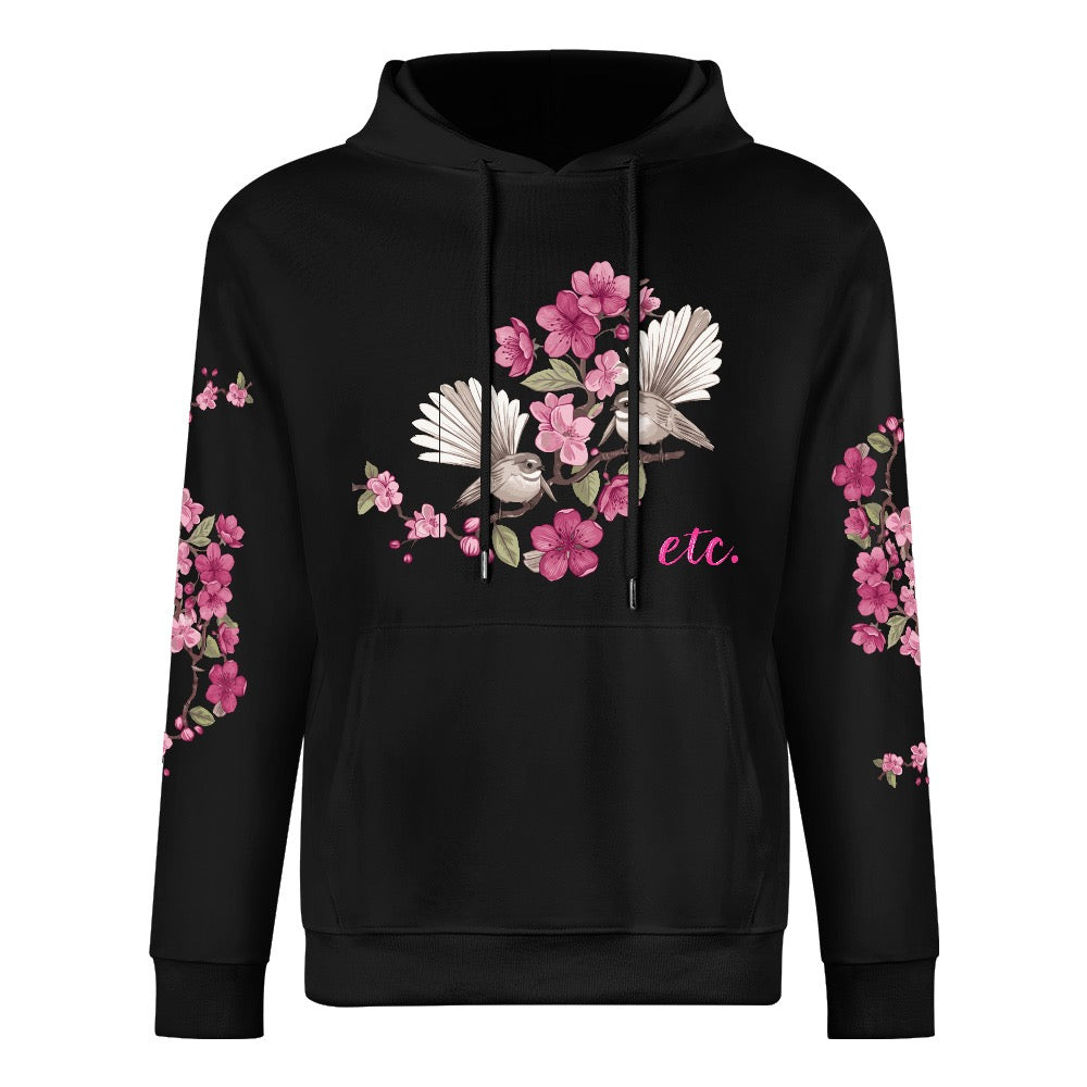 ETC Floral Fantail Black Cotton Hoodie