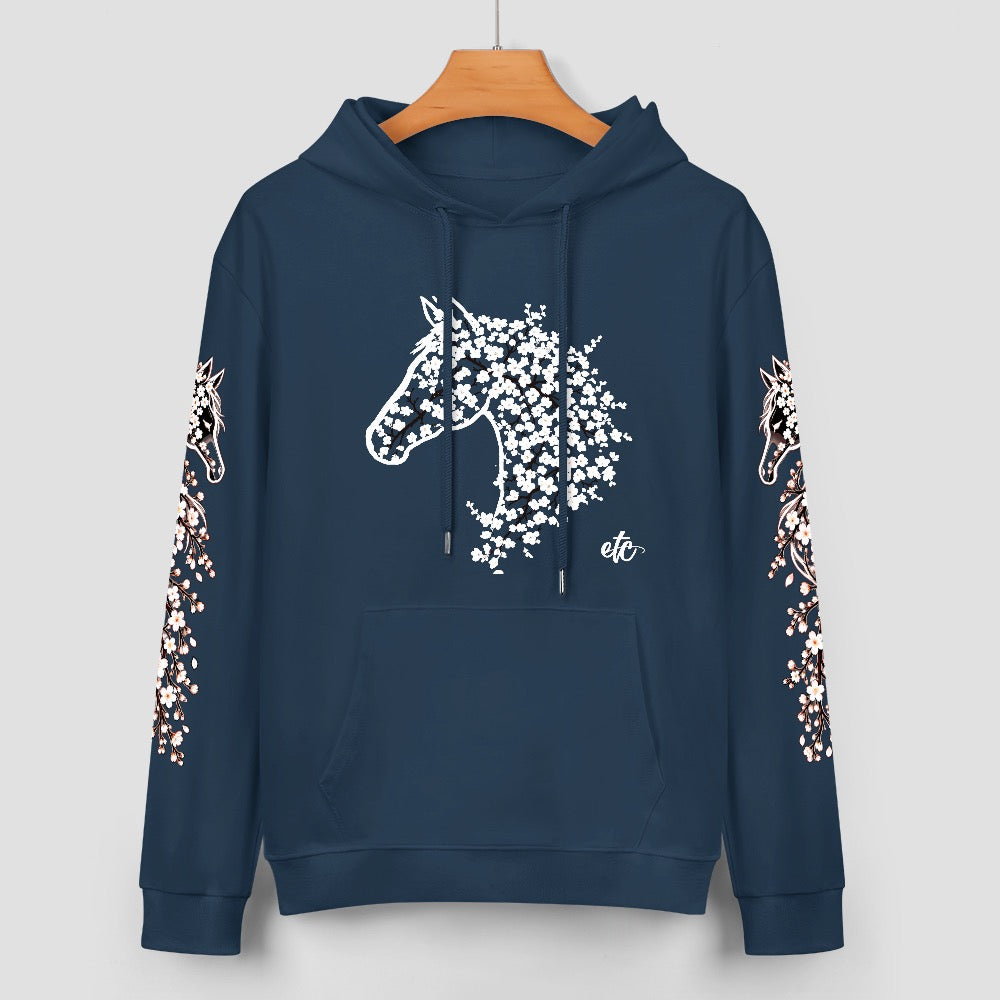 ETC Cherry Blossom Stencil Horse Midnight Blue hoodie