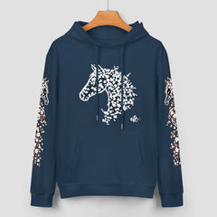 ETC Cherry Blossom Stencil Horse Midnight Blue hoodie