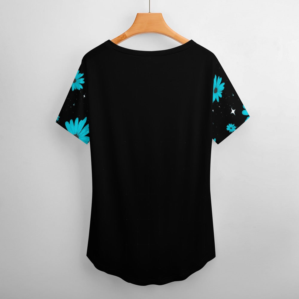 ETC Blue Daises V Neck Tee