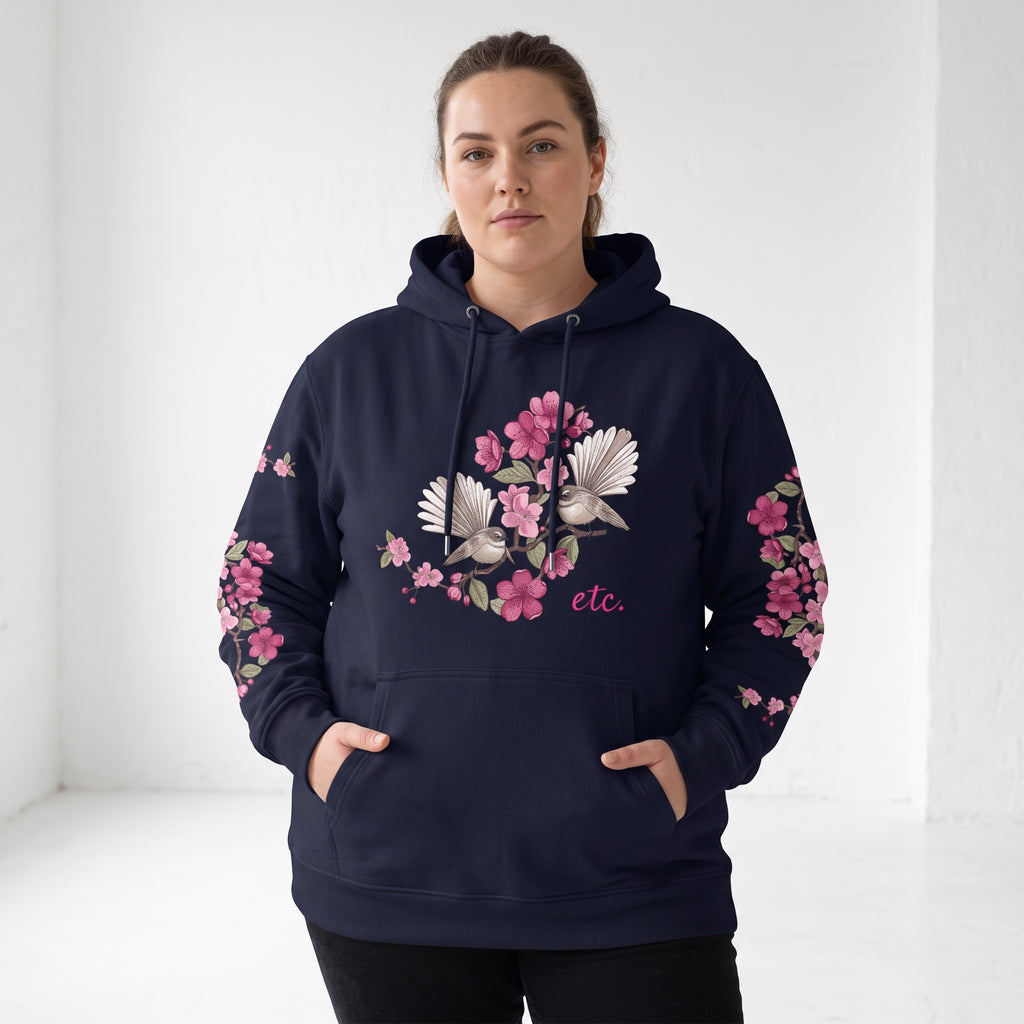 ETC EXCLUSIVE Floral fantail Navy Cotton Hoodie