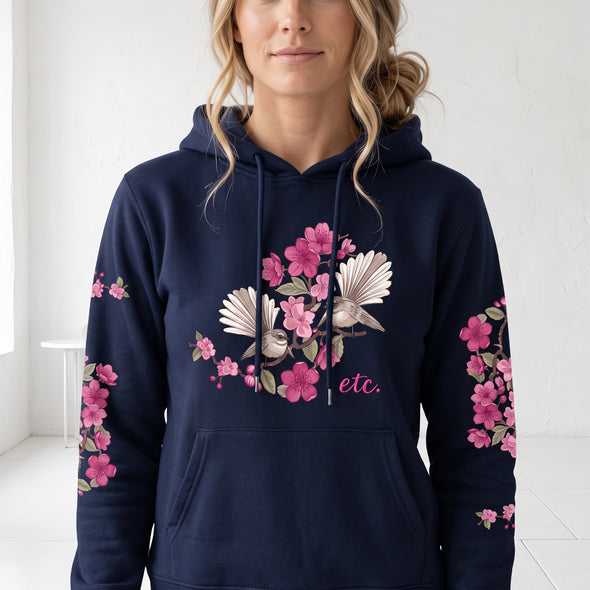 ETC EXCLUSIVE Floral fantail Navy Cotton Hoodie