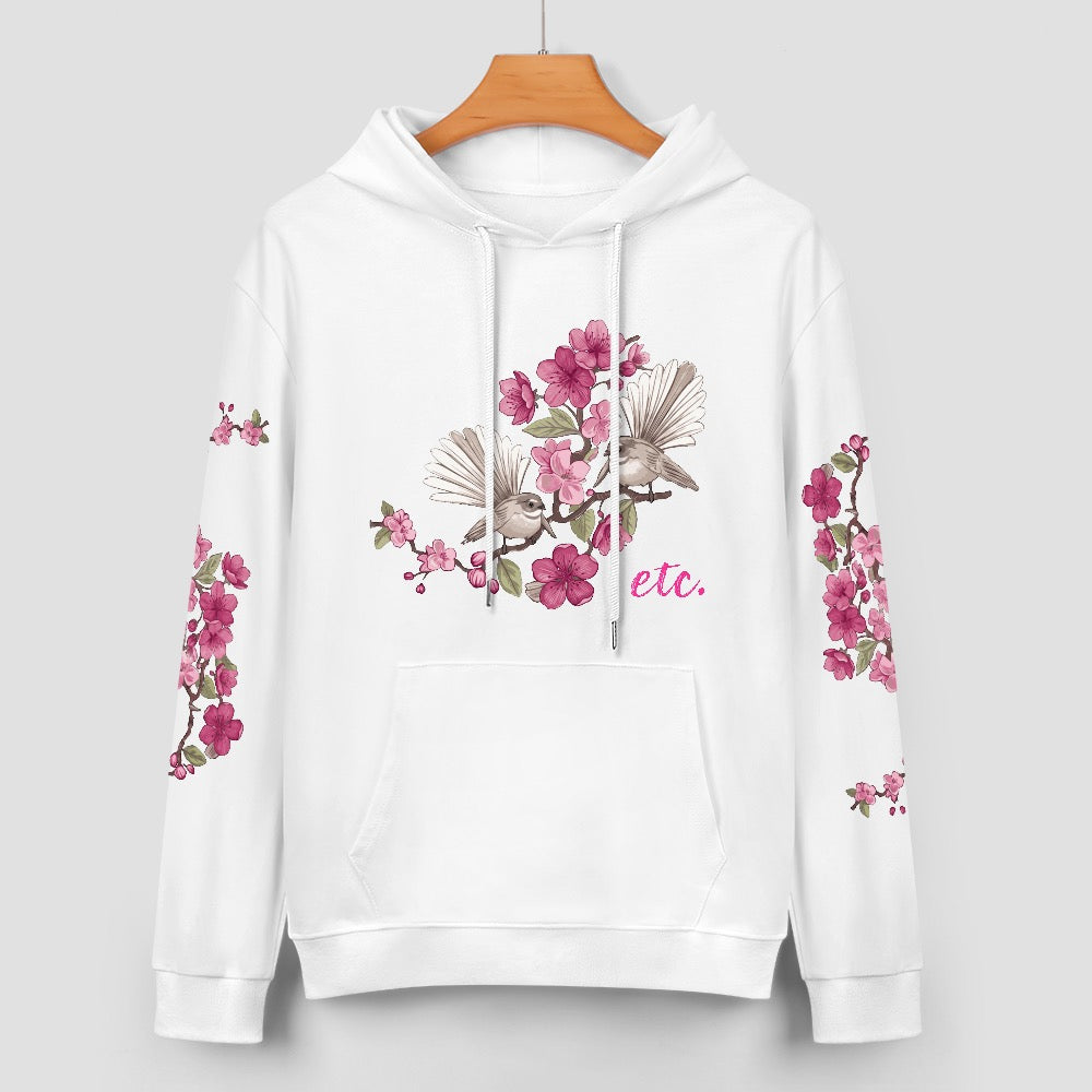 ETC Floral Fantail White Cotton Hoodie