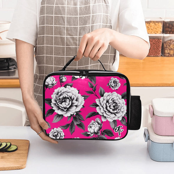 ETC Hot Pink Monochrome Floral Lunch Bag