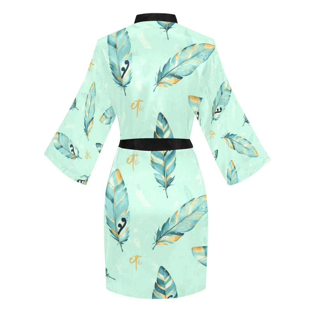 ETC Mint Feathers Long Sleeve Kimono Robe