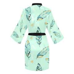 ETC Mint Feathers Long Sleeve Kimono Robe