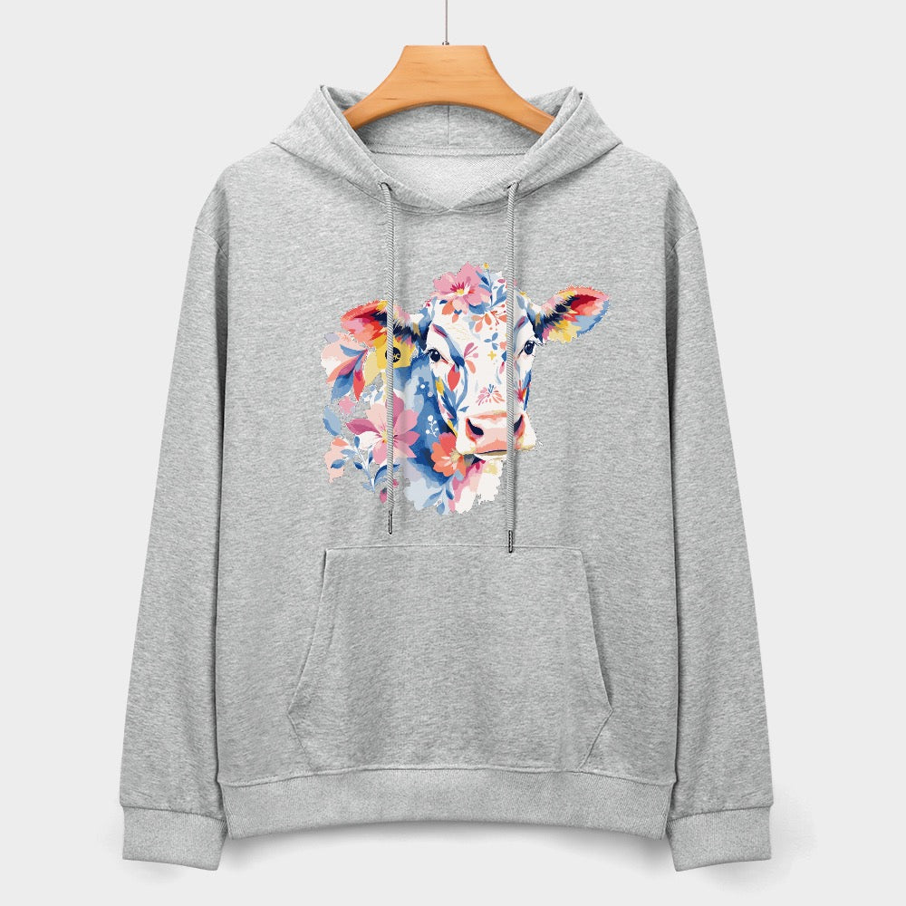 ETC Grey Floral Cow Cotton Hoodie