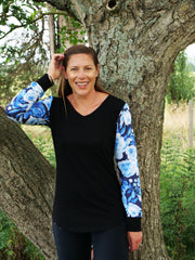 Vintage Navy Floral Chiffon Tee