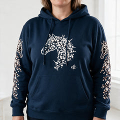 ETC Cherry Blossom Stencil Horse Midnight Blue hoodie