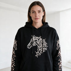 ETC Cherry Blossom Stencil Horse Cotton Hoodie