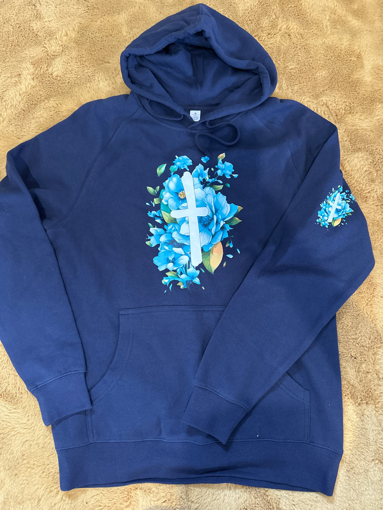 Size M navy floral tee hoodie