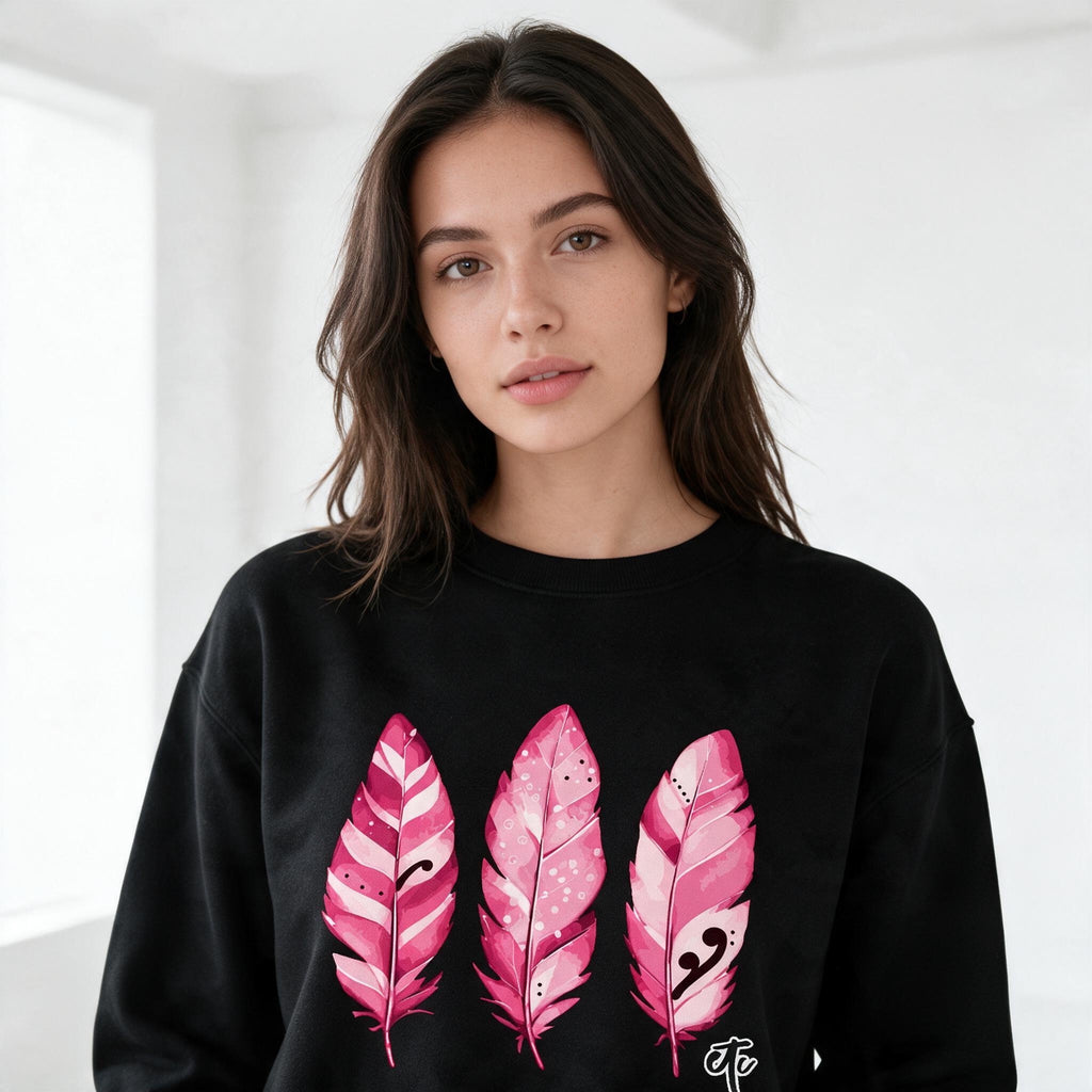 ETC Limited Edition Pink Feathers Black Cotton Crew