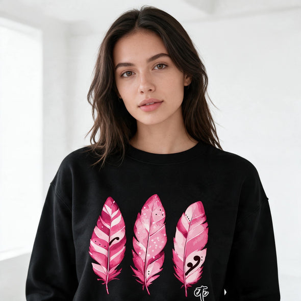 ETC Limited Edition Pink Feathers Black Cotton Crew