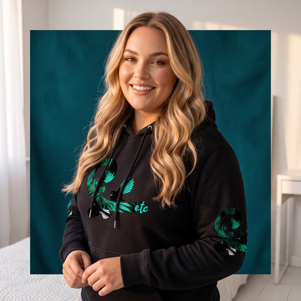 ETC Teal Fantail Fern Cotton Black Hoodie