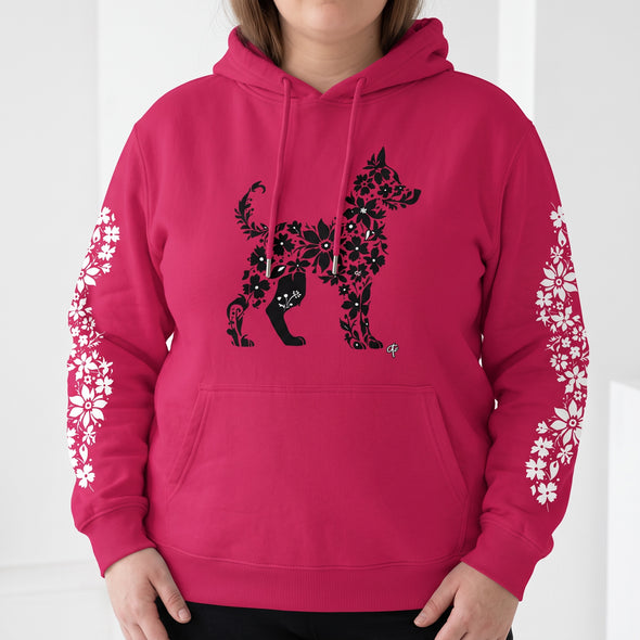 ETC Floral Dog Deep Pink Cotton Hoodie