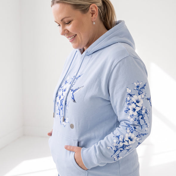 ETC Baby Blue Hummingbird Silhouette Cotton Hoodie