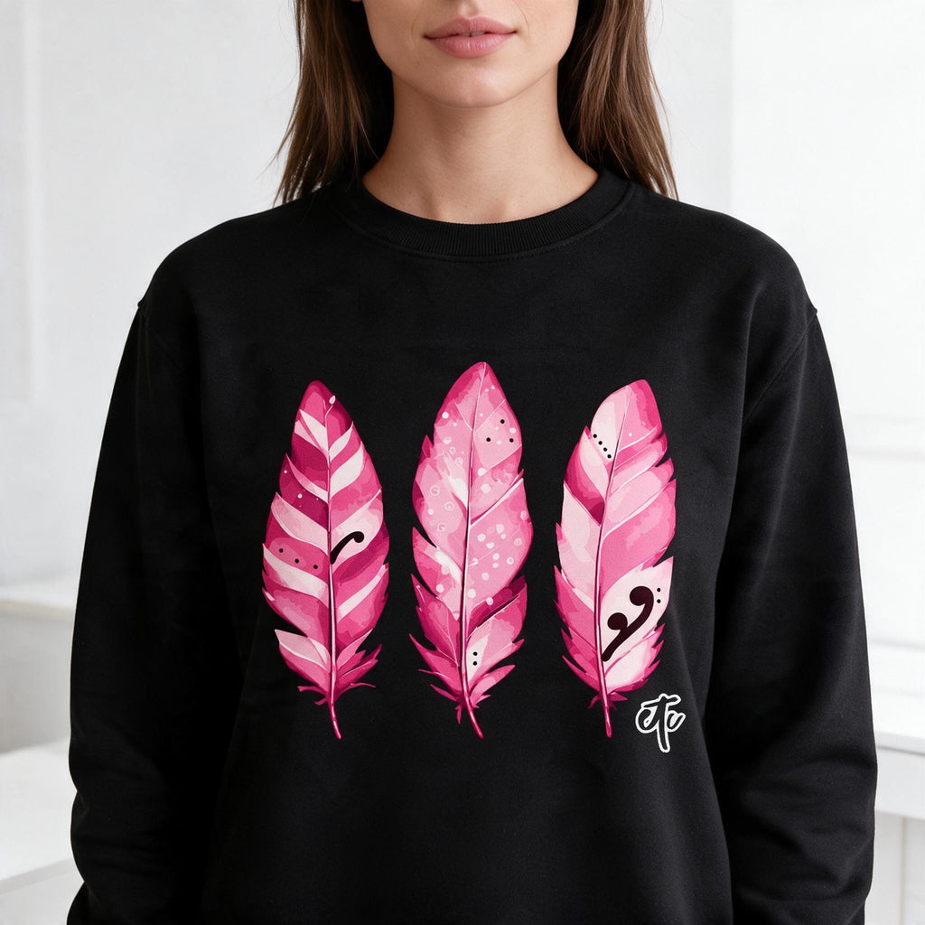 ETC Limited Edition Pink Feathers Black Cotton Crew