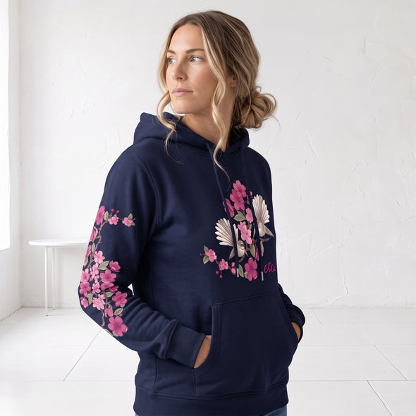 ETC EXCLUSIVE Floral fantail Navy Cotton Hoodie