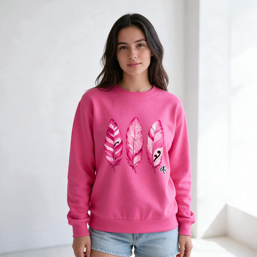 ETC Limited Edition Pink Feathers Cotton Crew