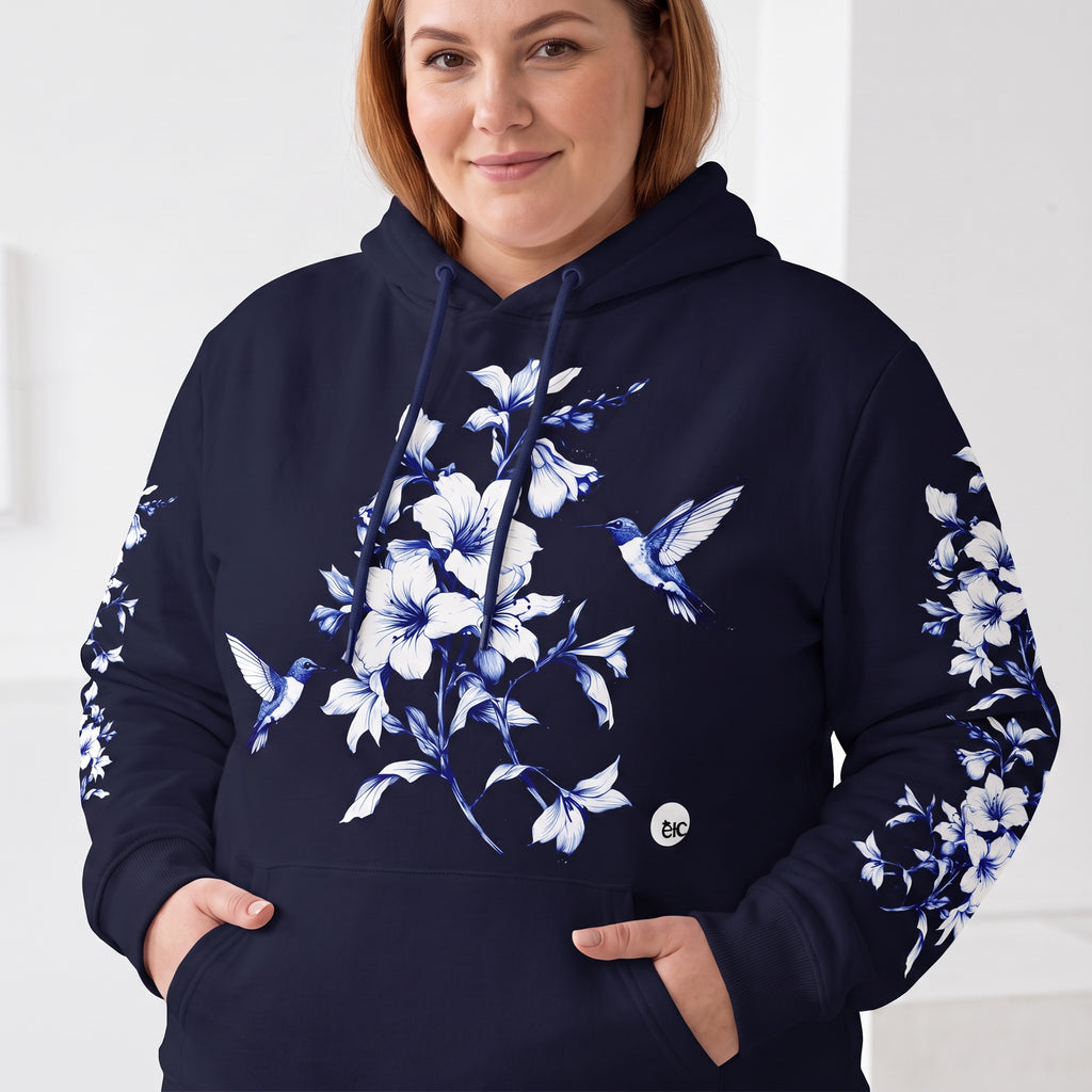 ETC Navy Hummingbird Silhouette Cotton Hoodie