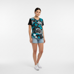ETC Blue Floral Butterflies V Neck